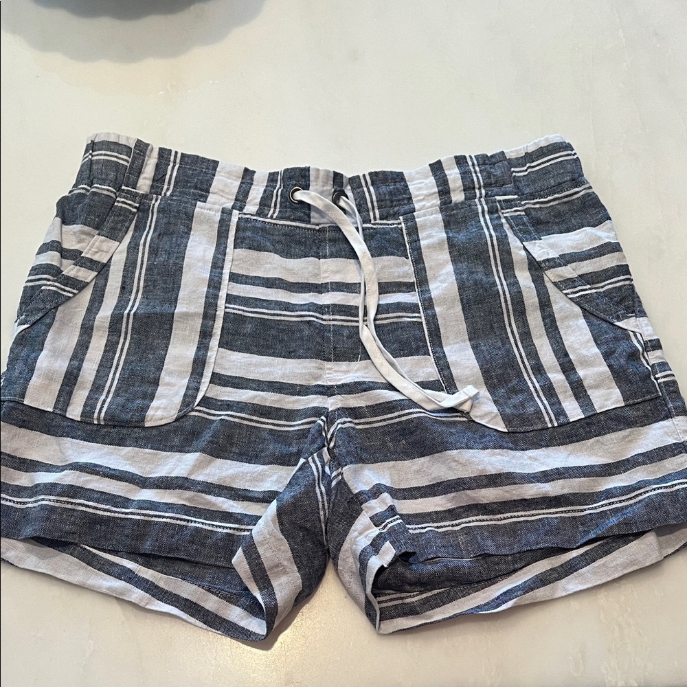 Striped denim and white linen shorts size 14 athleta